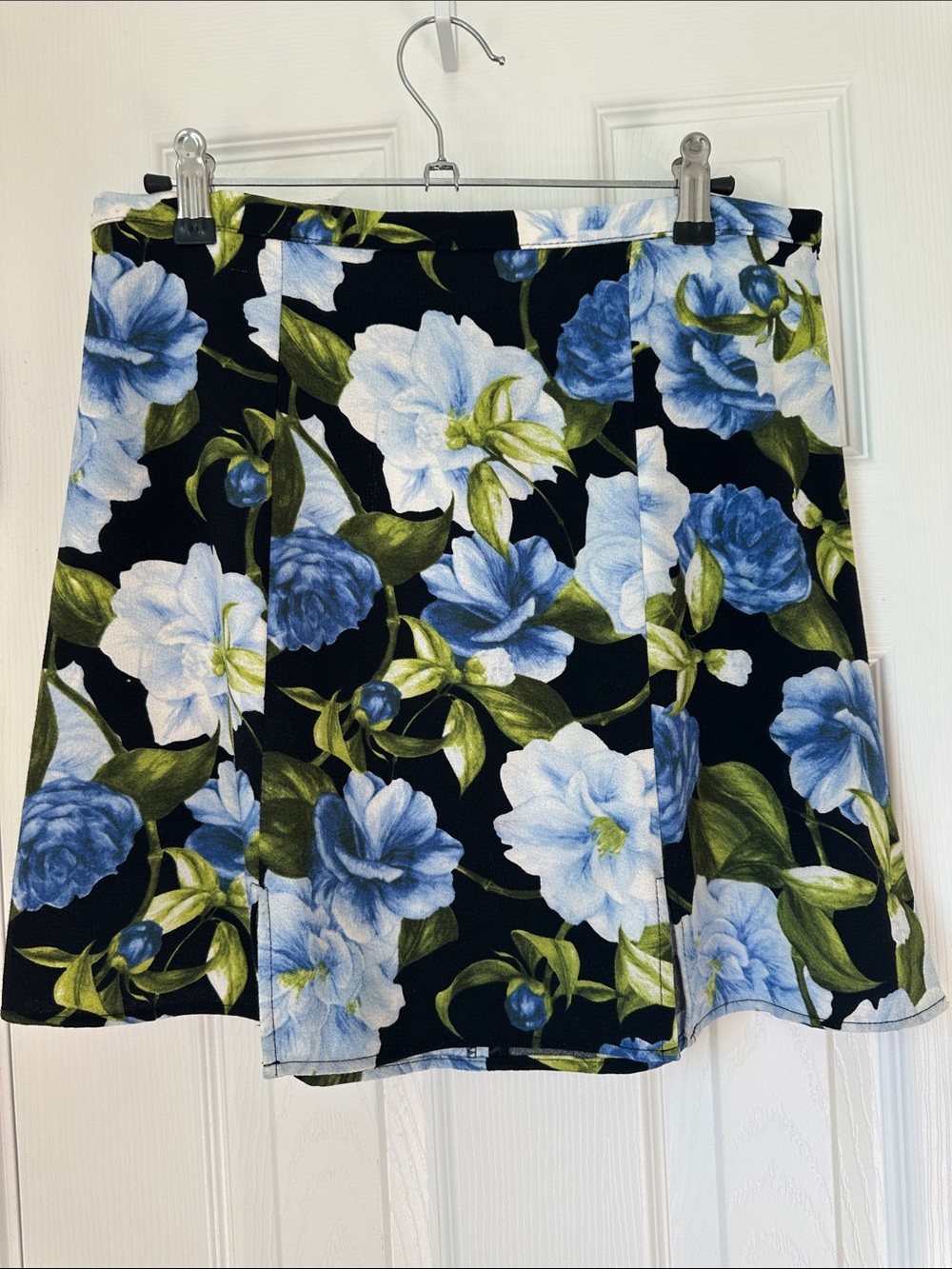 American Apparel Blue & Green Floral A-Line Mini Skirt